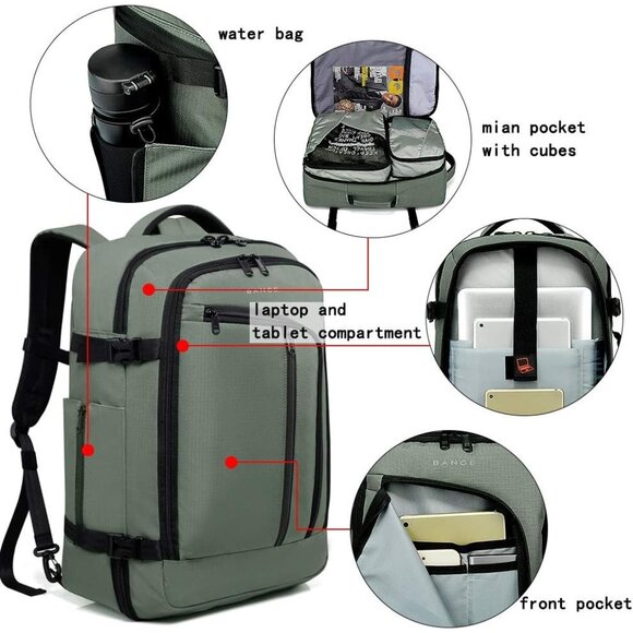 🆕Men's Green Polyester 40L FAA Flight Approved Weekender Backpack Carry-On - Picture 5 of 9